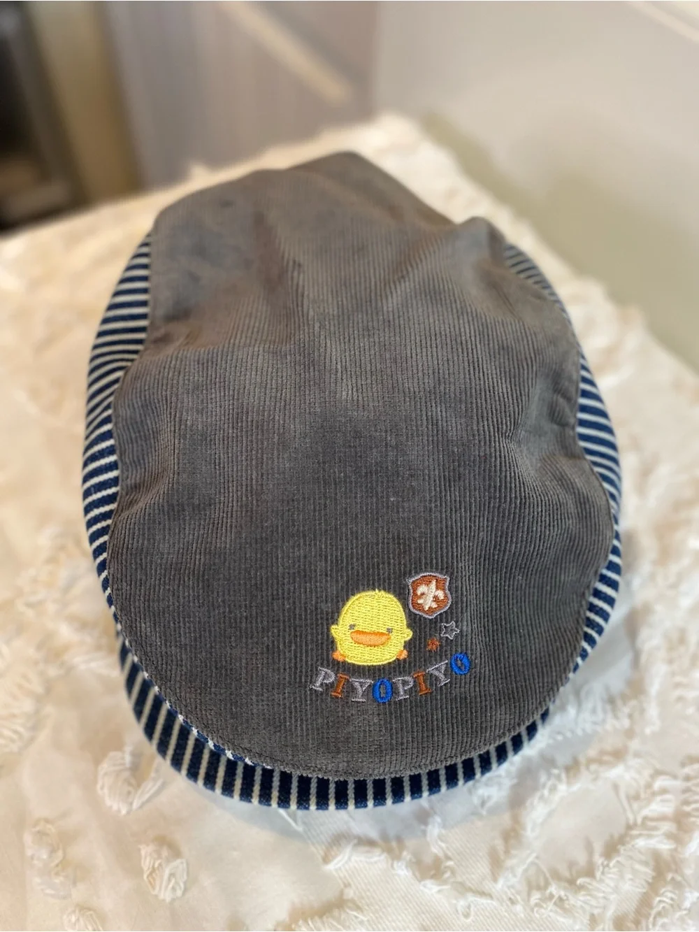 Like New!  Gymboree Gray and Navy Striped Duck Patch Kids Cap